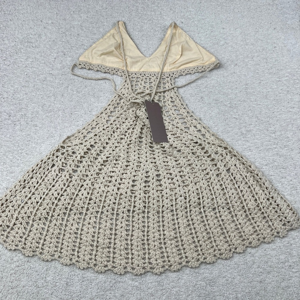 Beige Crochet Mini Dress with Lined Bodice